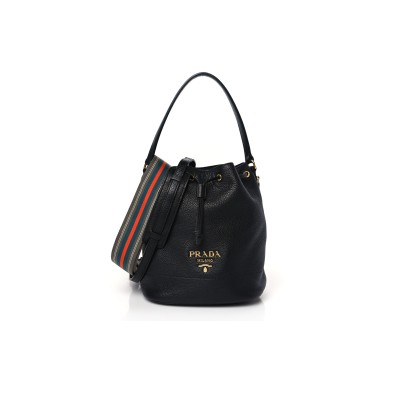 PRADA VITELLO DAINO BUCKET BAG BLACK 1BE018 (25*21*15cm)
